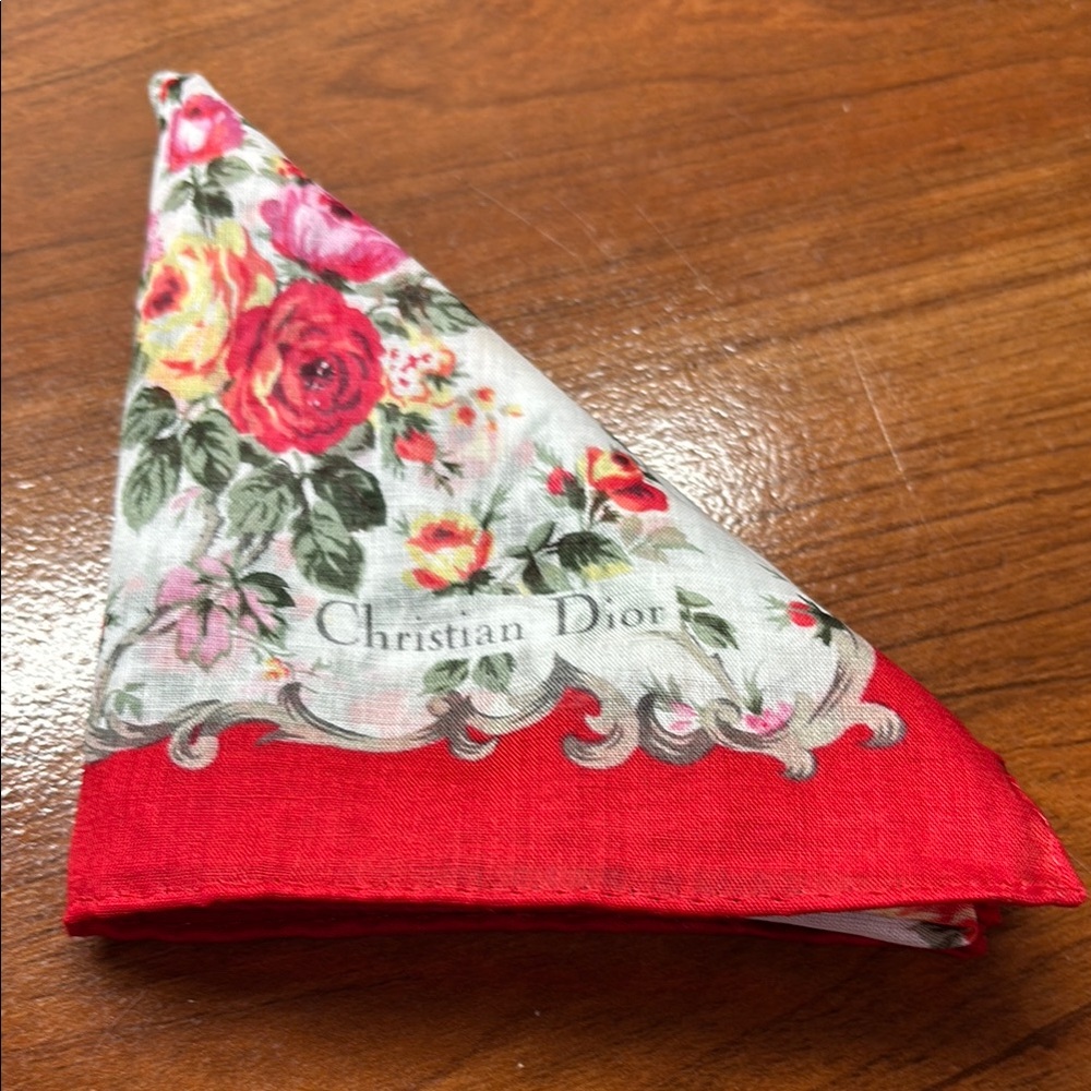 Christian Dior VINTAGE Red and Pink Floral Scarf